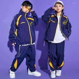 Stage Wear Hip Hop Dance Clothing For Kids Dark Blue Jacket Streetwear Casual Sports Pants Girls Boys Jazz Dancing Costume Clothes