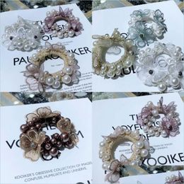 Hair Rubber Bands Women Beading Flower Pearl Coiling Lady Handmade Weave Fashion Rubber Band Mticolor Hair Accessories 5Ht J2 Drop De Dhtzd