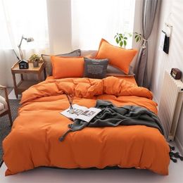 Bedding sets Winter Solid orange color bedding set flat bed sheet duvet cover pillowcase queen full single 220924