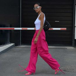 Women's Pants Capris Parachute Pants Y2k Clothes Streetwear Chic And Elegant Woman Pants Pink Drawstring Wide And Loose Cargo Trouser T220926