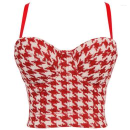 Women's Tanks Female Y2K Houndstooth Sweet Camisole Plaid Corset Contrast Colour Woollen Tube Top Women Bustier Bra Camis Bodycon 90s Crop