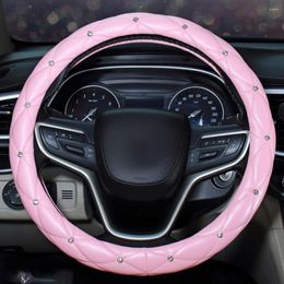 Steering Wheel Covers Fashion Women Leather Car Diamond Pink Auto Steering-Covers Cases Lady Girls Accessories