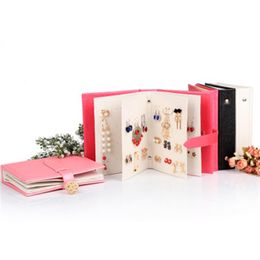 wholesale book boxes Canada - Jewelry Stand 1pcs Women Stud Earrings Collection Book PU Leather Earring Storage Box Creative Jewelry Display Holder Jeweller294S