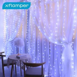 Christmas Decorations XFLAMPER LED Garland Curtain Light with 8 Lighting Modes Cooper Fairy Lights Indoor Patio Home Party 220927