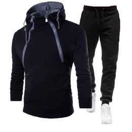 Men s Tracksuits Sport Hoodie Set 2 Pieces Autumn Winter Long Sleeve Double Zip Hooded Sweater Suits Running Jogging 220926