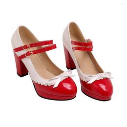 Dress Shoes Women Mary Janes Pumps Elegant High Heels Single Sweet Bowknot Lolita Buckle Strap Wedding Bridal