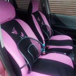New 9/4 Pcs/Set Car Seat Cover Cushion Universal Automobiles Seat Interior Trim Universal Covers Embroidery Style Pink Purple