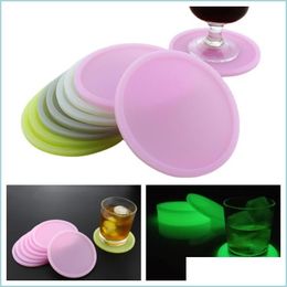 Mats Pads Luminous Sile Drink Coasters 4 Inch Heat Insation Table Mat Round Non Slip Pad Tea Cup Milk Mug Coffee Drop Delivery 2021 Dh1Ky