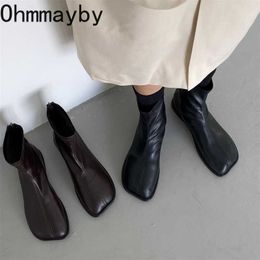 Boots Ankle Boots For Women 2022 Autumn Ladies Casual Flats Heels Short Boots Woman Zipper Designer Square Toe Fashion Shoes T220926