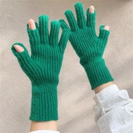 Five Fingers Gloves Large Size Womens Winter Touch Screen Thicken Warm Knitted Stretch Full Finger Outdoor Skiing 220927