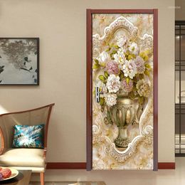 Wallpapers European Marble Pattern Vase DIY Door Sticker Living Room Bedroom Decoration Art Mural PVC Waterproof Wallpaper Fresco