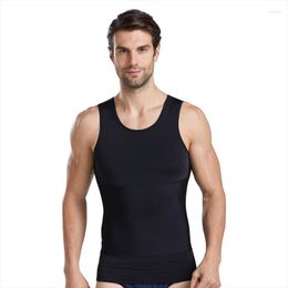 Men's Body Shapers Men's Tank Double Layers Round Collar Close-fitting Vest Fitness Elastic Casual Shapewear Corset Shirt Belly Control