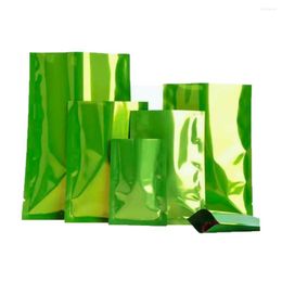 Storage Bags 100Pcs Glossy Green Mylar Foil Open Top Bag Tear Notch Disposable Heat Vacuum Seal Food Ground Coffee Bean Pack Pouches