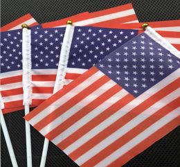 Usa American Flag Hand Held Mini Flag American Festival Party Supplies Flag Stainless Steel Flagpole Polyester party Decoration RRB15806