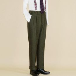 Men's Suits Men 2022 Autumn Winter Fashion Woolen Cloth Pants Male Business Casual Suit Solid Color Office Wool Trousers A428