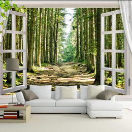 Wallpapers Dropship Custom 3D Mural Wallpaper Stereo Window Tree Art Living Room Bedroom Forest Decoration Home Luxury