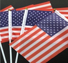 Usa American Flag Hand Held Mini Flag American Festival Party Supplies Flag Stainless Steel Flagpole Polyester party Decoration JNB15806