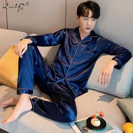 Men's Sleepwear Men Loungewear Pyjamas Set for Men Nightwear Long Sleeve Sleep Tops Trousers Satin Silk Pajamas Men Sleepwear Set Pijama Set 220924