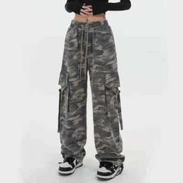 Women's Pants Capris Camouflage Harajuku Low Waist Casual Straight Leg Pants Women Baggy Wide Leg Cargo Trousers Vintage Korean Fashion Clothes T220926