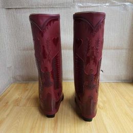 Boots Wide Tube Western Cowboy Knee High Fashion Embroidery Leather Punk Short Autumn Winter New Women Shoes 220901