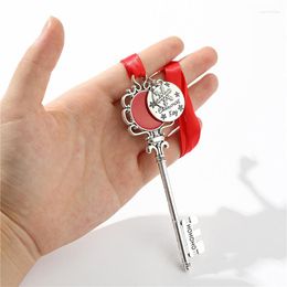 Christmas Decorations Santa Claus Metal Key Pendant Ornaments With Red Rope Creative Keychain Snowflake Ribbon