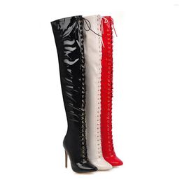 Boots Sexy Over The Knee Women High Heels Thigh Autumn Leather Waterproof Long White Red Party Fetish