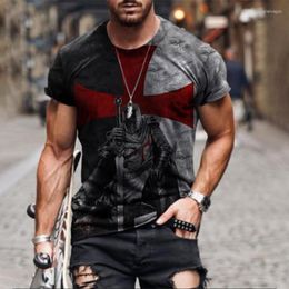 Men's T Shirts Men's T-Shirts Retro Casual Short Sleeve T-shirt 2022 Summer Round Neck Knight Print Pullover Oversized Loose Tops