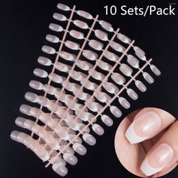 False Nails 10 Sets/Lot French Style Coffin Ballerina Nail Press On Short Fake UV Coat Duable Tips Full Cover Arts