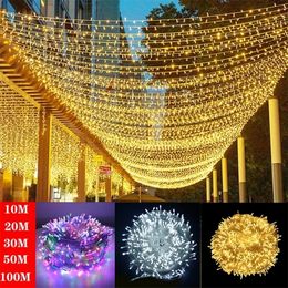 Decorazioni natalizie Lucine 10M-100M Led String Ghirlanda luminosa Impermeabile per albero Casa Giardino Festa di nozze Decorazione interna esterna 220927