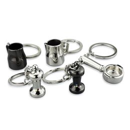 Party Favor Mini-Kaffee-Schlüsselanhänger, dreidimensionaler Pull-Blume-Zylinder, Kaffeelöffel, Auto-Schlüsselanhänger, Kaffeetasse, Metall-Schlüsselanhänger
