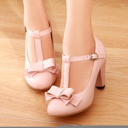 Dress Shoes Women Mary Janes Pumps T-Strap 8.5cm Spike Heels Sweet Bowtie Lolita Buckle Strap Wedding Bridal