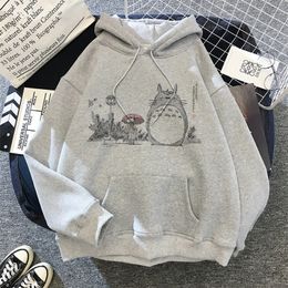 Felpe con cappuccio da donna Felpe con cappuccio giapponese Anime Cartoon Totoro Donna Kawaii Hoodeis Miyazaki Hayao Studio GhibliHarajuku grigio Felpe Unisex 220926