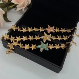 Charm Bracelets Brand Ladies Gold Star Crystal Starfish Chain Link Necklaces Wedding Jewellery European Accessories Party Gift