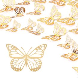 Wall Stickers 3D Butterfly Decor With Adhesive Gold Metallic Drop Delivery 2022 Bdebag Am2Kj