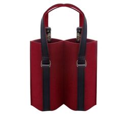 2 Bottle Felt Wine Tote Carrier Gifts Wrap With Real Leather Handle Double Wine Bottles Gift Bags for Holiday Party Birthdays Weddings Christmas