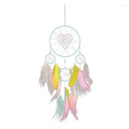 Decorative Figurines Woven Love Heart 5 Rings Dream Catcher With Colorful Feather Tassel Wind Chimes Pendant Wall Hanging Ornament Decor