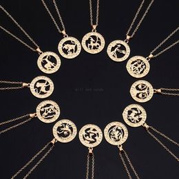 12 Zodiac Sign Necklace Gld Chain Aries Taurus Pendants Charm Star Sign Choker Astrology Necklaces Women Fashion Jewellery Will and Sandy