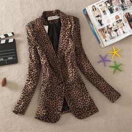 Women's Suits 2022 Spring Big Size Women Slim Leopard Blazer Formal Autumn Midi Long Blazers Solid Lady Suit Sun Protection Coat WZ782