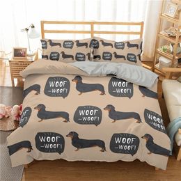 Bedding Sets Salsage Dog Print Duvet Capa Conjunto Queen King Rei em tamanho grande Cartoon Dachshund Bedding de cachorro para menino Capas de quadro de poliéster para garotos 220924