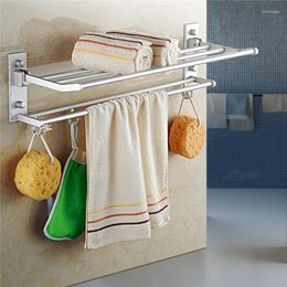 Hooks Bathroom Towel Rack Hanging Bar Multifunctional Hardware Fordable 60CM Wall Mounted Mini Home Products