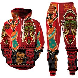 Men's Tracksuits 3D African Print Casual Men Trousers Suits Couple Outfits Vintage Hip Hop HoodiesPants MaleFemale Tracksuit Set 220927