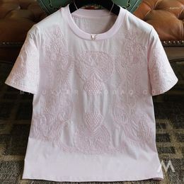 Women's T Shirts Selfie's Ten Thousand Needle Peiris Embroidery Mercerized Cotton Short Sleeve T-shirt 2022-04C