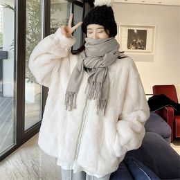 Womens Fur Faux Fur Lucyever Winter Thick Faux Fur Coat Women Fashion Plush Stand Collar Faux Mink Coats Female Korean Loose Soft Zip Furry Jacket 220927