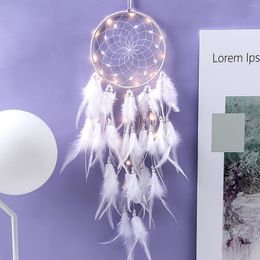 Decorative Figurines White Feathers Dream Catchers For Bedroom Catcher With LED Light Handmade Dorm Wedding Party