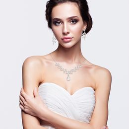 Fashion Crystal Bride Jewellery Set for Women Classic Silver-plated Weeding Dress Banquet Necklace Earrings Set Luxury Accessories