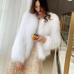 Women's Fur Faux Fur Winter Warm Furry Faux Fur Coat Women Fashion Solid O Neck Slim Thick Plush Jacket Female Long Sleeve White Short Overcoat 220927