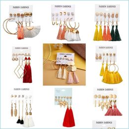 Dangle Chandelier Dangle 6 Pairs Drop Earrings Set Jewellery Fashion Women Geometric Alloy Bohemia Style Mti-Color Tassels 3476 Q2 Del Dhf6C