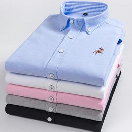 Men's Casual Shirts High Quality 6XL Cotton Oxford Mens Plaid Man Embroidery Long Sleeve Shirt For Men White Blue Dress