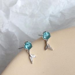 Stud Earrings 925 Sterling Silver Piercing Crystal Mermaid For Women Girls Wedding Party Femme Jewellery Pendientes Jlkjfafa