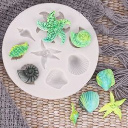 Conchas biol￳gicas de molde de mola de mar de estrela -peixe conchas mar￭timas de chocolate molde de silicone diy ferramentas l￭quidas de cozinha wly935